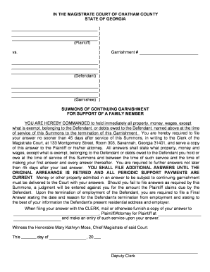 Summons of Continuing Garnishment for Support of a Family Member