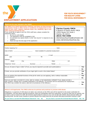YMCA Employment Application