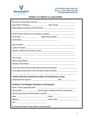 Sport Accident Claim Form