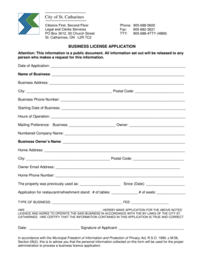 St. Catharines Business License Application