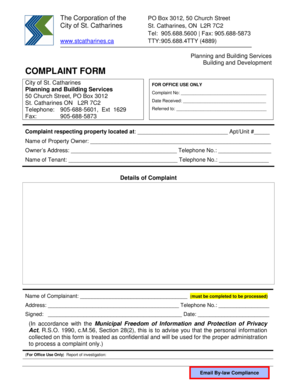 City of St. Catharines Complaint Form
