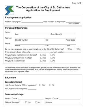 City of St. Catharines Employment Application
