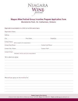 Niagara Wine Festival Group Incentive Program Application