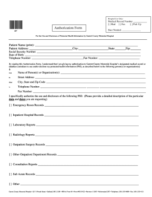 Garrett County Memorial Hospital Authorization Form