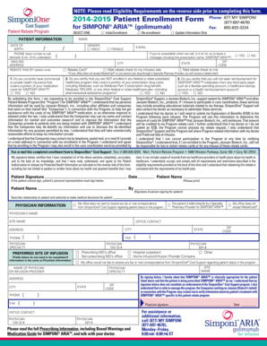 2014-2015 Patient Enrollment Form for SIMPONI ARIA