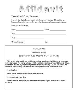 Motor Vehicle Non-Operable Certification