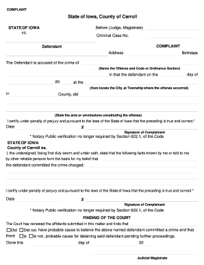 Iowa Criminal Complaint Form