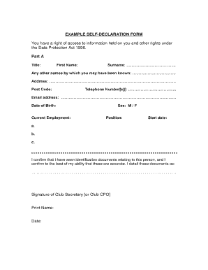 Tennis & Rackets Association Self-Declaration Form
