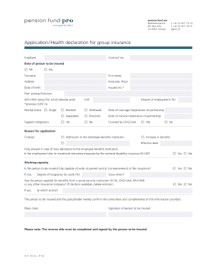 Swiss Group Insurance Health Declaration Form