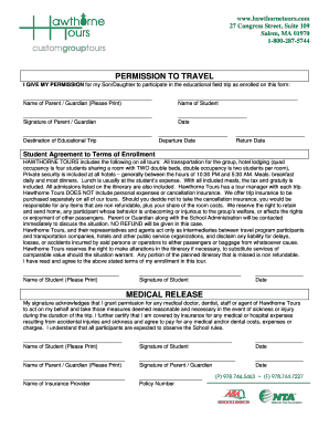 Permission to Travel and Medical Release Form