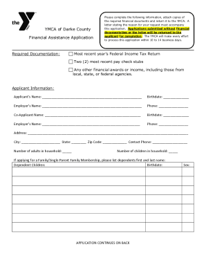 Fillable Online Financial Assistance Form - Darke County YMCA Fax Email ...