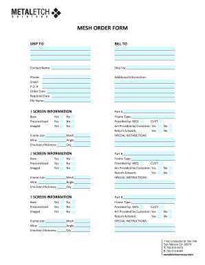 Mesh Order Form