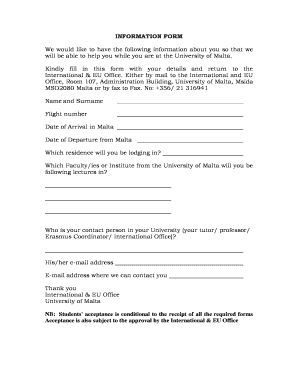 University of Malta Student Information Form