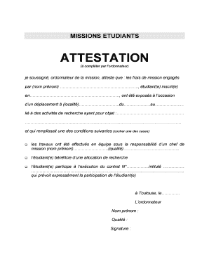 Attestation de frais de mission étudiants