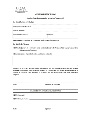 AVIS D’ABSENCE AU TF UQAC