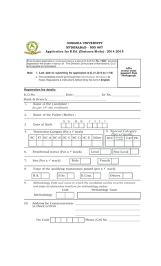 Osmania University B.Ed. Distance Mode Application