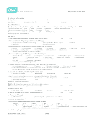Respirator Use Medical Questionnaire