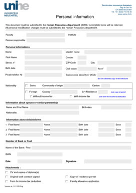 Formulaire d'information personnelle
