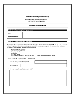 Postgraduate Degree Application Letter of Recommendation