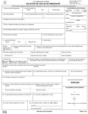 Solicitud de Visa de No Inmigrante Formulario DS-156