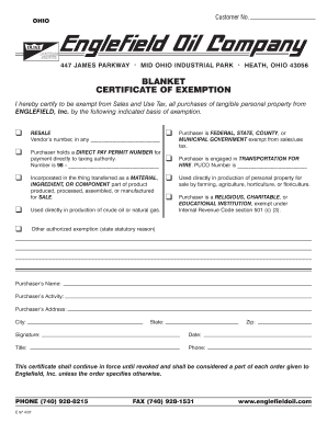Ohio Blanket Certificate of Exemption