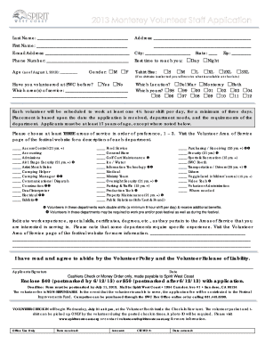 Spirit West Coast Volunteer Application Form