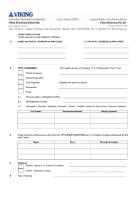 South Africa Credit Application Form