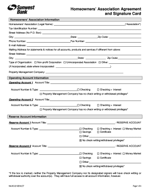 Homeowners’ Association Agreement and Signature Card