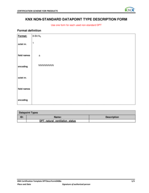 KNX Non-Standard Datapoint Type Description Form