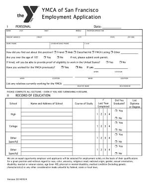 YMCA of San Francisco Employment Application