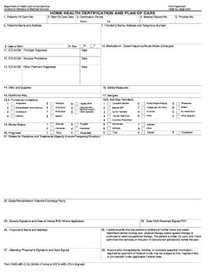 Home Health Certification and Plan of Care