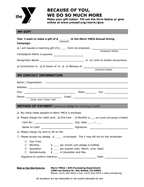 Marin YMCA Donation Form