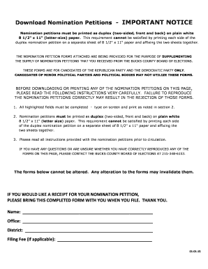 Pennsylvania Nomination Petition Form