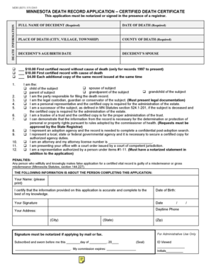 Minnesota Death Record Application
