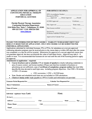 Florida Physical Therapy Continuing Education Application