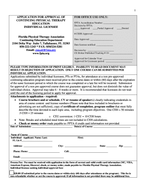Florida Physical Therapy Continuing Education Application