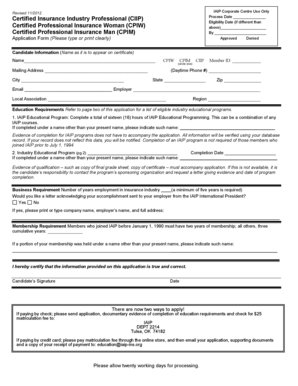 Certified Insurance Industry Professional Application Form