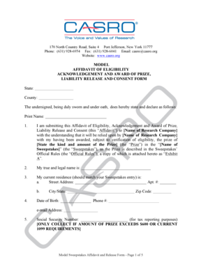 Sweepstakes Affidavit and Release Form
