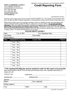 MCEP Credit Reporting Form
