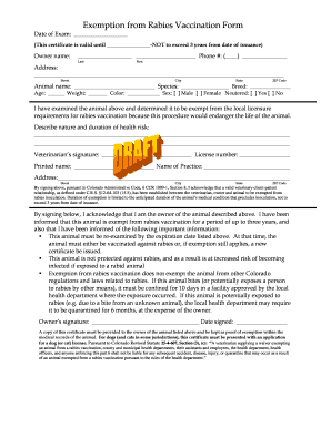 Rabies Vaccination Exemption Form