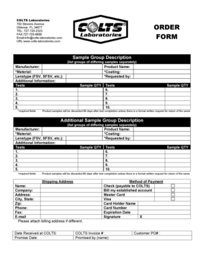 COLTS Laboratories Test Request Form