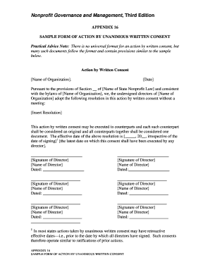 Sample Form of Action by Unanimous Written Consent