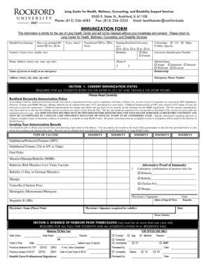 Rockford University Immunization Form
