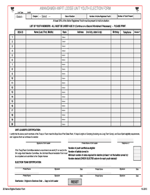 Boy Scouts of America Lodge Unit Youth Election Form