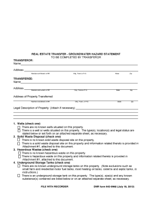 Real Estate Transfer Groundwater Hazard Statement