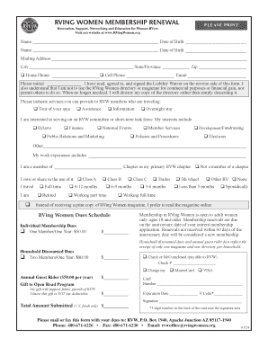 RVing Women Membership Renewal Form
