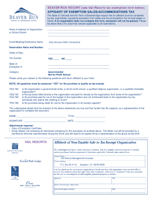 Colorado Sales Tax Exemption Affidavit