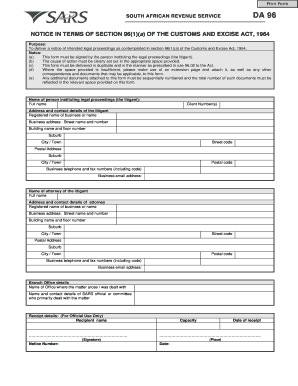 South African Revenue Service Notice DA 96