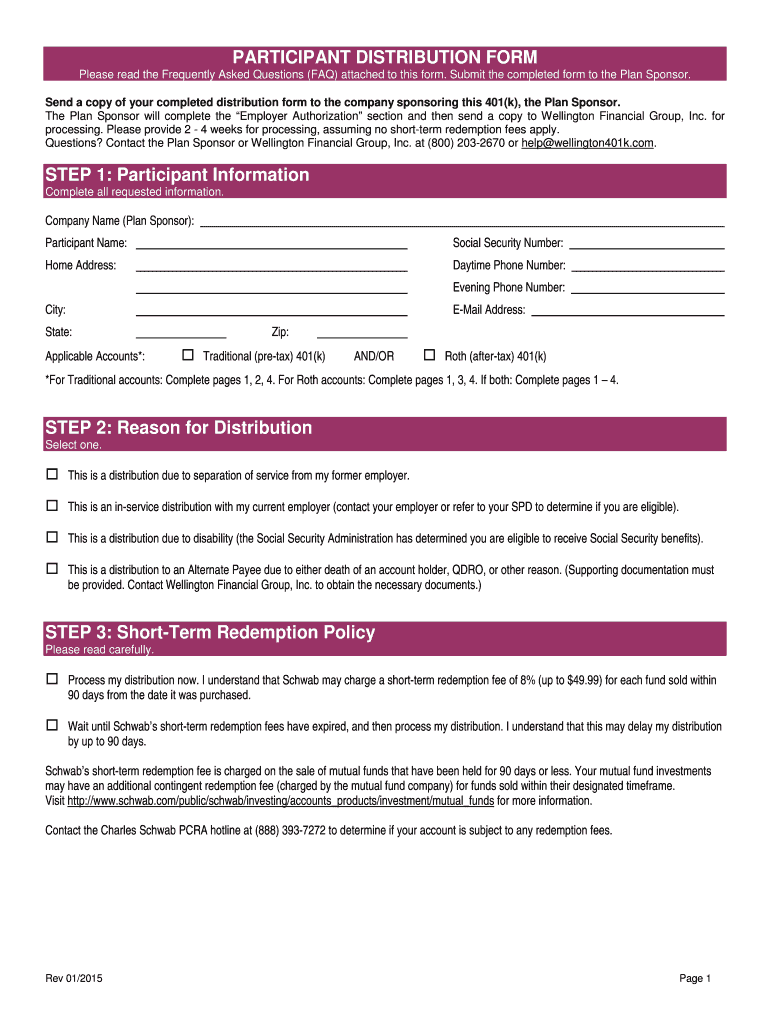 Fillable Online Participant Distribution Form Low Cost 401k, low fee 401k Fax Email Print