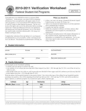2010-2011 Verification Worksheet